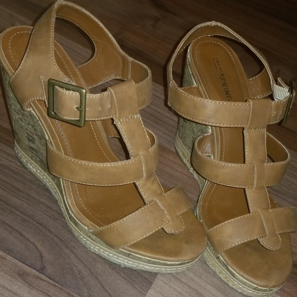 Brown / Nude Cork Wedges US 7.5